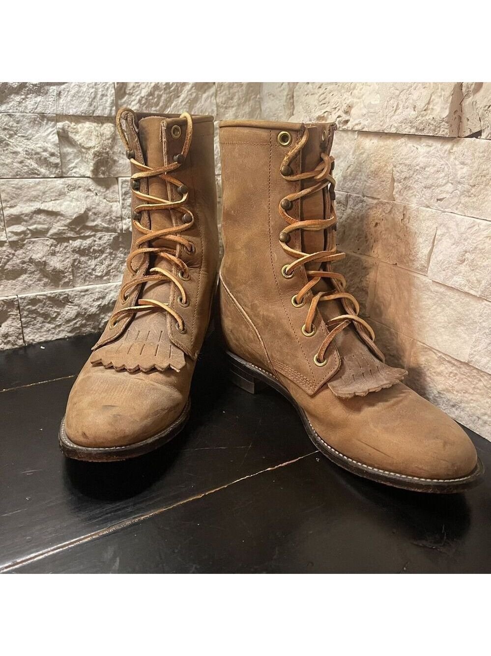 JUSTIN L575 BROWN LEATHER LACER WESTERN RANCH BOOTS Women's size 5.5 B